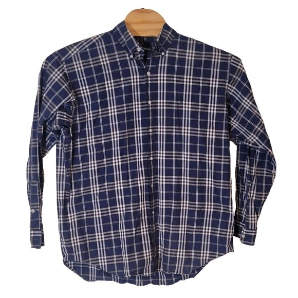 Ralph Lauren‎ Button Down Shirt Size Large Long Sleeve Blue Gray Plaid Logo - Picture 1 of 5
